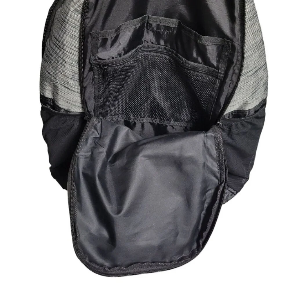 Backpack‎ School Black Gray Padded Pockets Water Bottle Wide Bottom